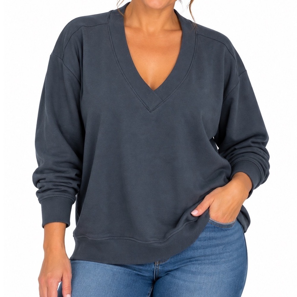Orvis Classic Collection Womens XXL Charcoal Gray V-Neck Pullover Sweatshirt NWT
